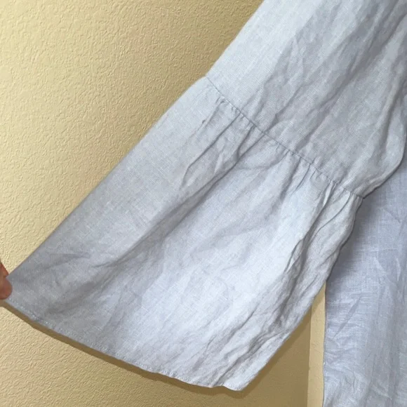 Linen Bell Sleeve Blue Blouse - Picture 4 of 8